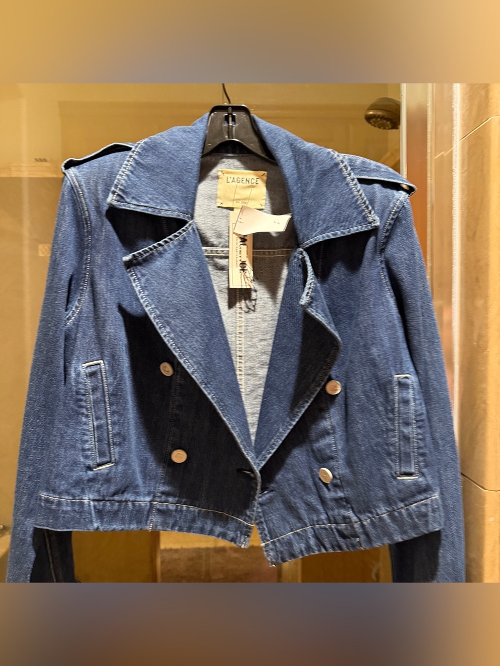 L'AGENCE Dark Blue Denim Double-Breasted Jean Jacket